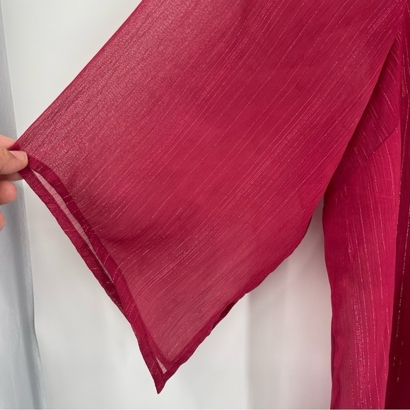 MAGGIE BARNES FOR CATHERINES Maroon LINED Button Up TOP SIZE 2X Metallic - Picture 5 of 12